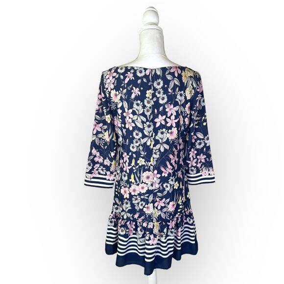 Eliza J Floral Striped Drop Waist Dress Size 6 Blue Pink Printed 3/4 Sleeve - Picture 5 of 12